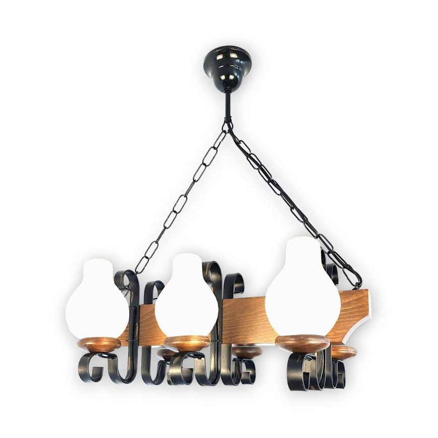 Brilagi - Lampadario a sospensione con catena QUEEN 6xE14/40W/230V faggio/noce