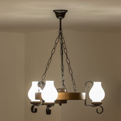 Brilagi - Lampadario a sospensione con catena ROATA 3xE14/40W/230V faggio/noce