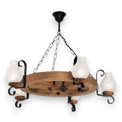 Brilagi - Lampadario a sospensione con catena ROATA 5xE14/40W/230V faggio