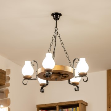 Brilagi - Lampadario a sospensione con catena ROATA 5xE14/40W/230V Ø 50 cm in faggio