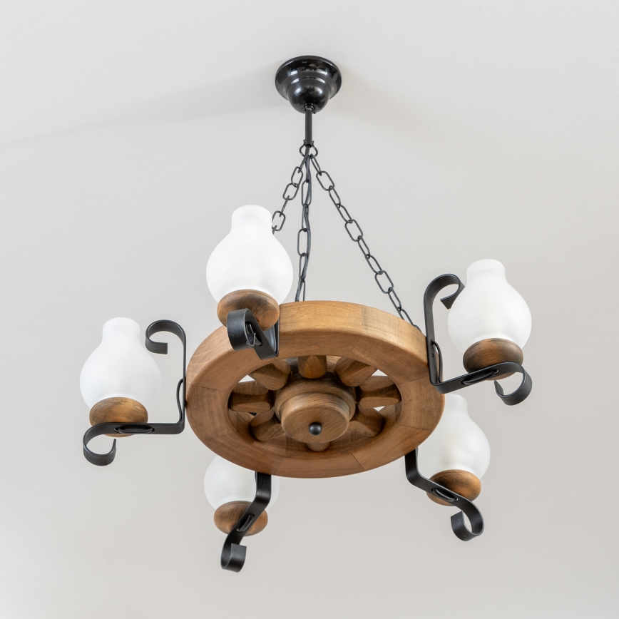 Brilagi - Lampadario a sospensione con catena ROATA 5xE14/40W/230V Ø 50 cm in faggio