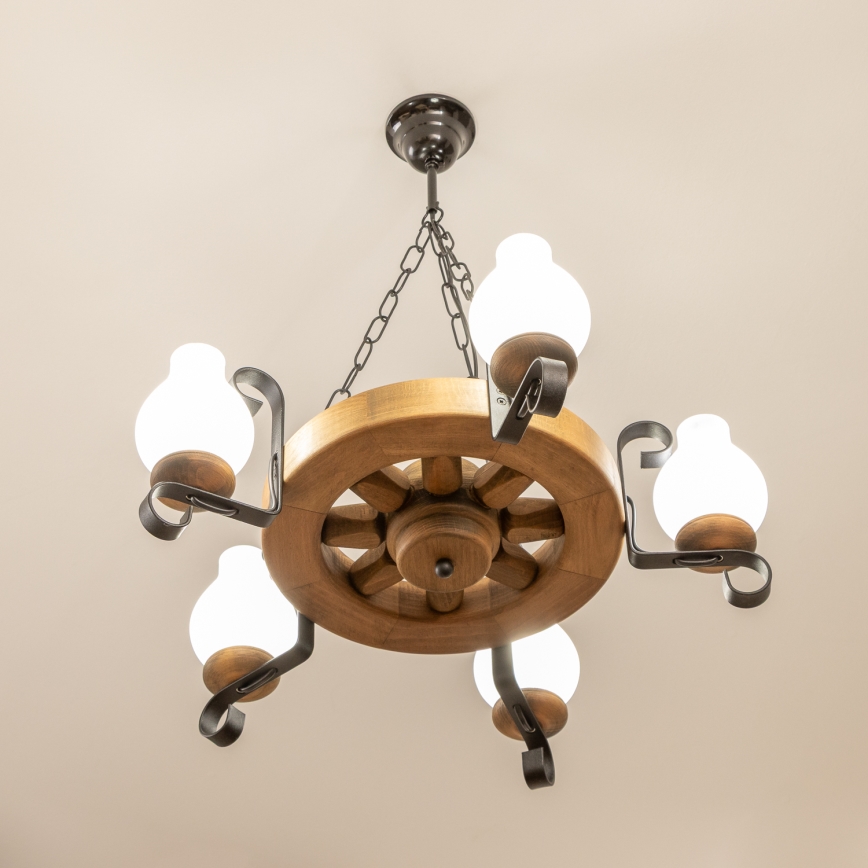Brilagi - Lampadario a sospensione con catena ROATA 5xE14/40W/230V Ø 50 cm in faggio