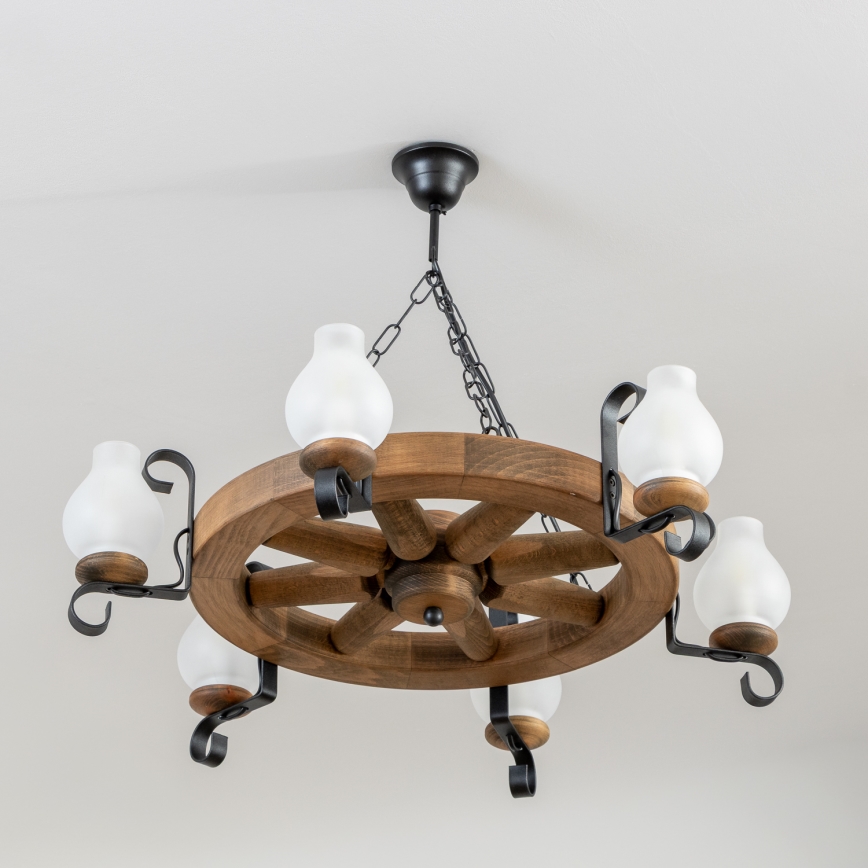 Brilagi - Lampadario a sospensione con catena ROATA 6xE14/40W/230V diam. 70 cm faggio