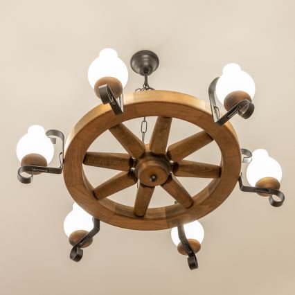 Brilagi - Lampadario a sospensione con catena ROATA 6xE14/40W/230V diam. 70 cm faggio