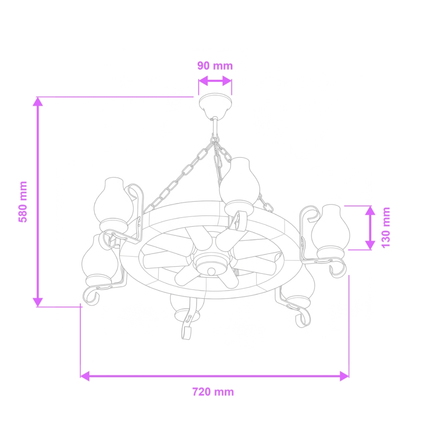 Brilagi - Lampadario a sospensione con catena ROATA 6xE14/40W/230V diam. 70 cm faggio