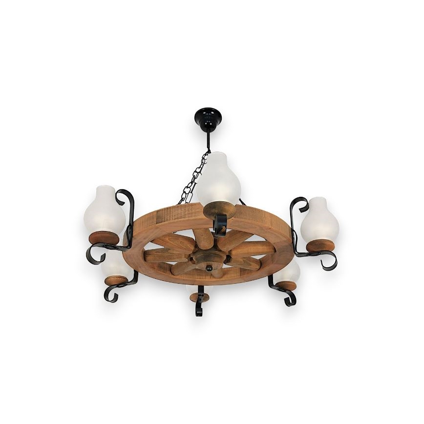 Brilagi - Lampadario a sospensione con catena ROATA 6xE14/40W/230V faggio