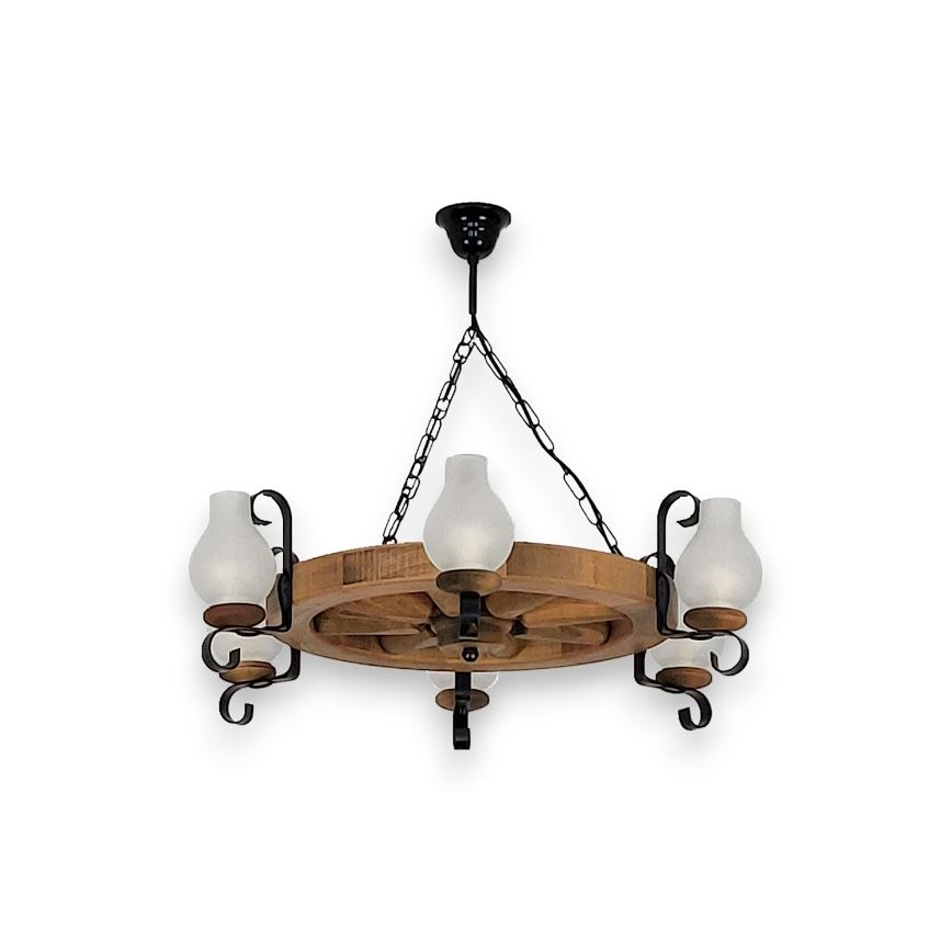 Brilagi - Lampadario a sospensione con catena ROATA 6xE14/40W/230V faggio