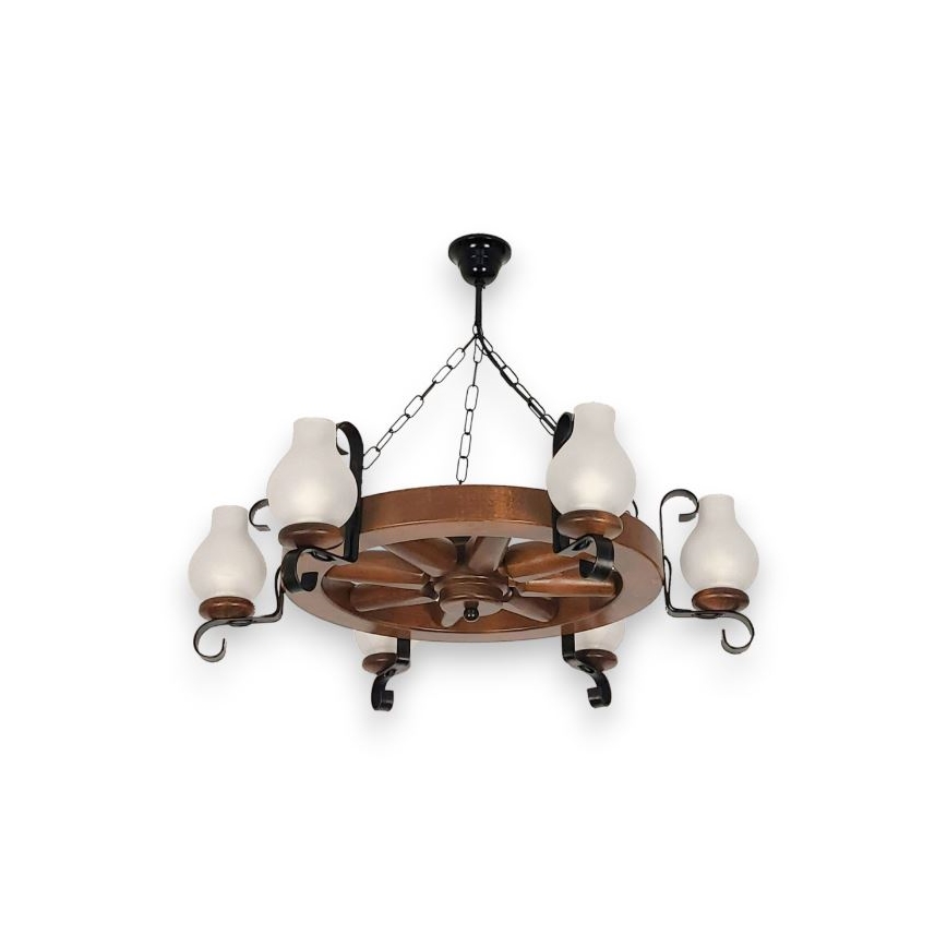 Brilagi - Lampadario a sospensione con catena ROATA 6xE14/40W/230V faggio/noce
