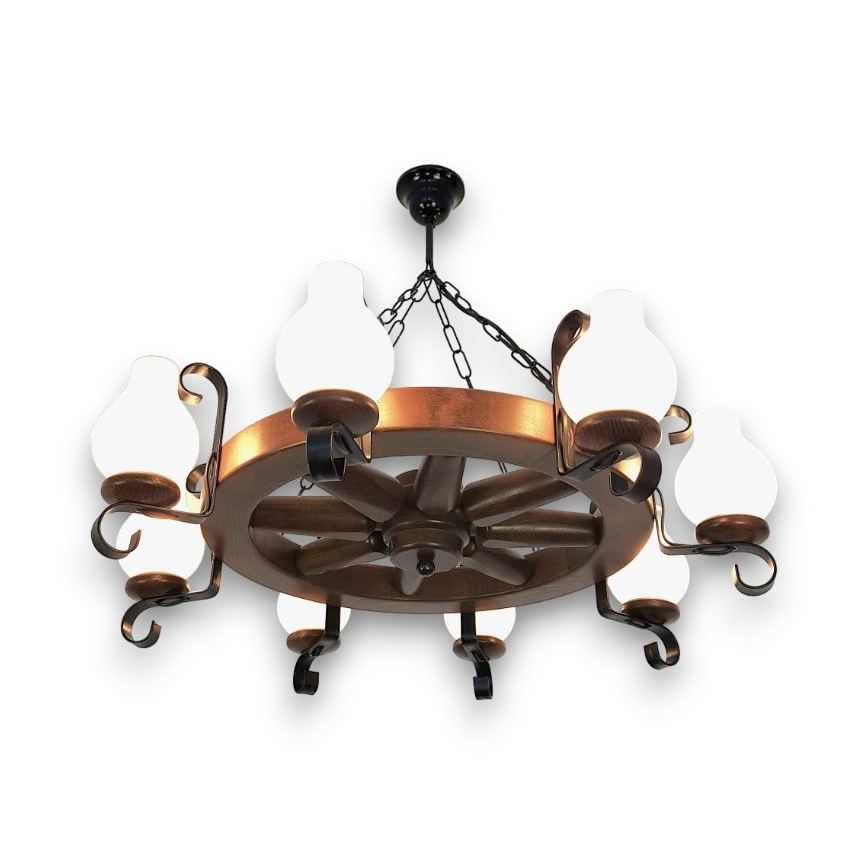 Brilagi - Lampadario a sospensione con catena ROATA 8xE14/40W/230V faggio/noce