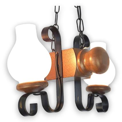 Brilagi - Lampadario a sospensione con catena RUSTIC 2xE14/40W/230V faggio/noce