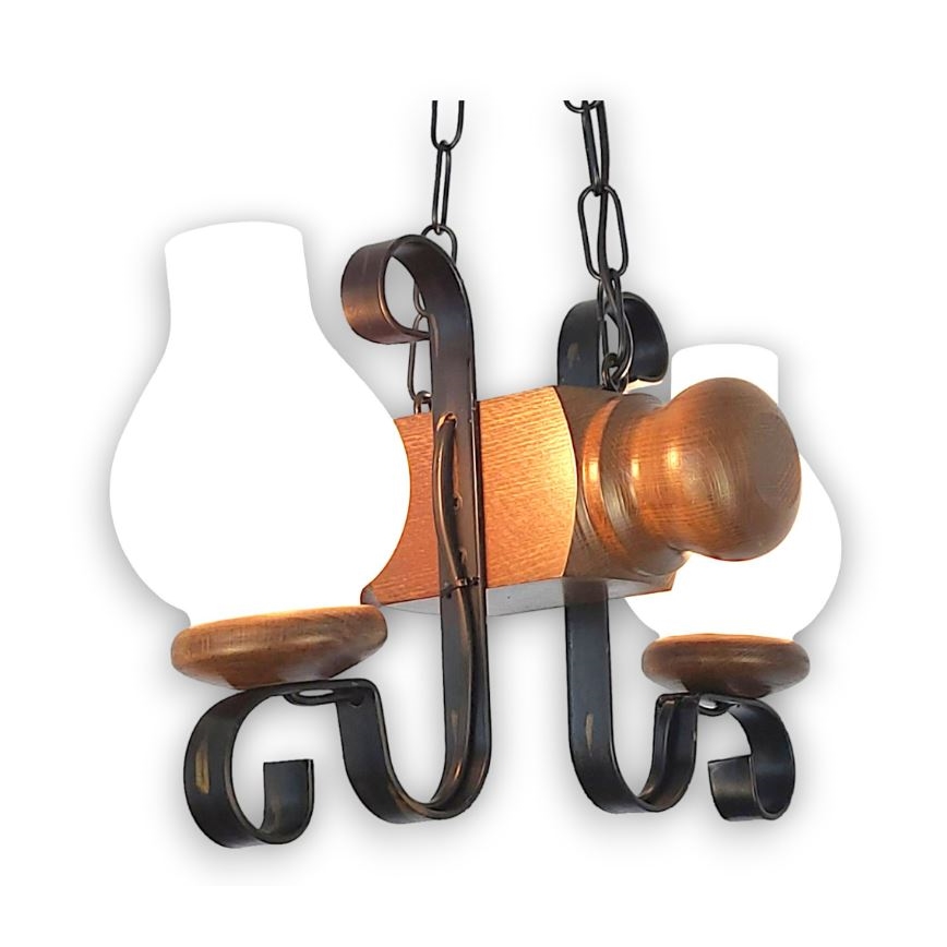 Brilagi - Lampadario a sospensione con catena RUSTIC 2xE14/40W/230V faggio/noce