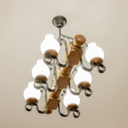 Brilagi - Lampadario a sospensione con catena RUSTIC 6xE14/40W/230V faggio/noce