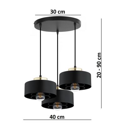 Brilagi - Lampadario a sospensione con cavo 3xE27/60W/230V nero/oro