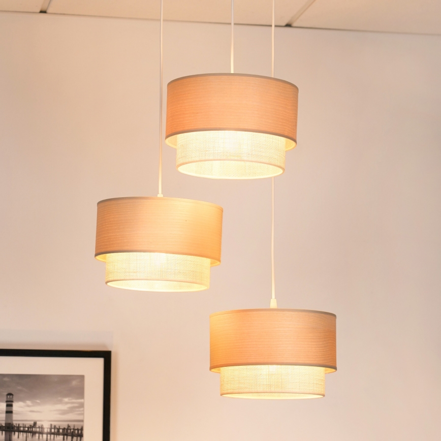 Brilagi - Lampadario a sospensione con cavo ARIZONA BOHO 3xE27/15W/230V beige/bianco