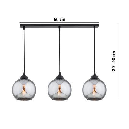 Brilagi - Lampadario a sospensione con cavo DIOR 3xE27/60W/230V nero/grigio fumé