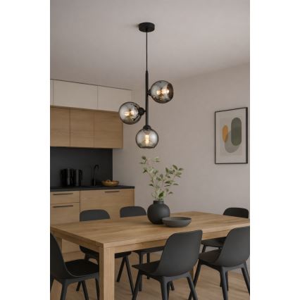 Brilagi - Lampadario a sospensione con cavo DIOR 3xE27/60W/230V nero/grigio fumé