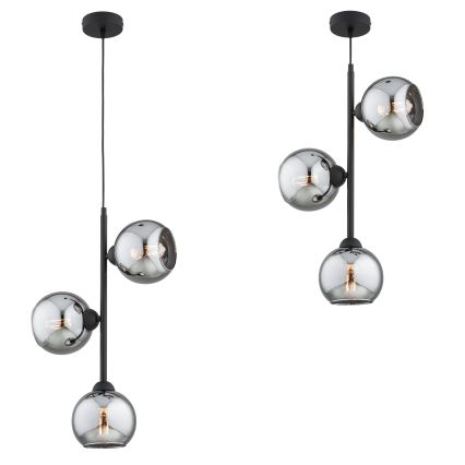 Brilagi - Lampadario a sospensione con cavo DIOR 3xE27/60W/230V nero/grigio fumé
