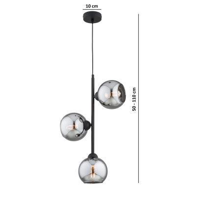 Brilagi - Lampadario a sospensione con cavo DIOR 3xE27/60W/230V nero/grigio fumé
