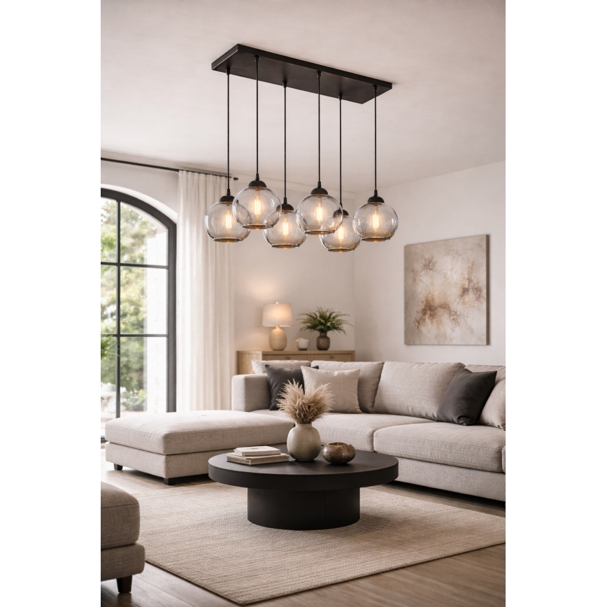 Brilagi - Lampadario a sospensione con cavo DIOR 6xE27/60W/230V nero/grigio fumé