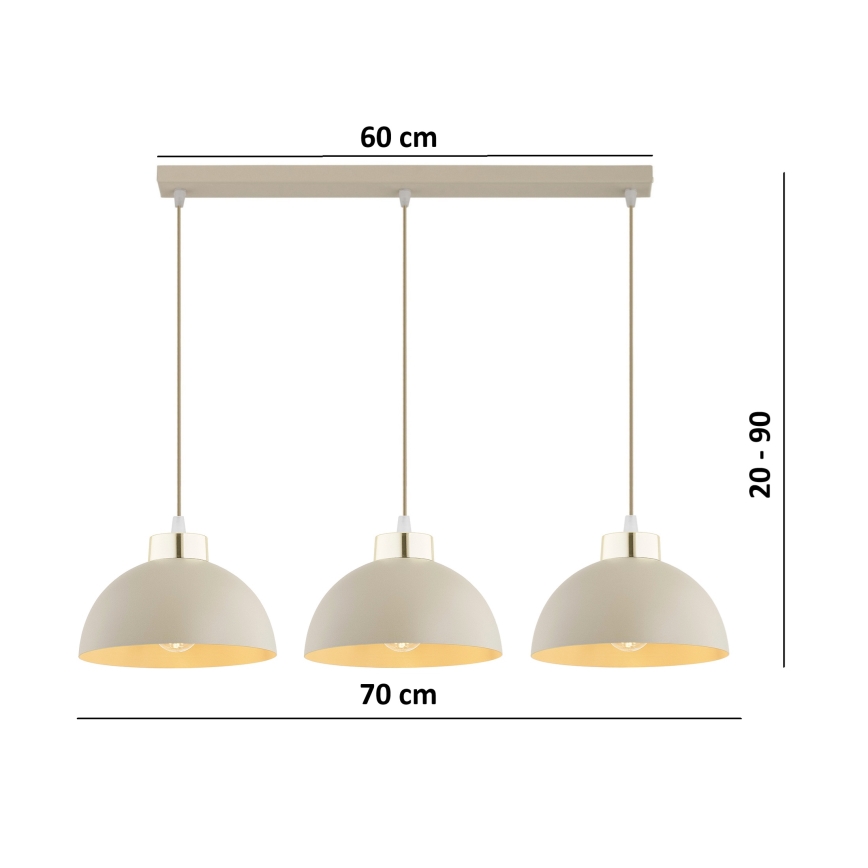 Brilagi - Lampadario a sospensione con cavo MOON 3xE27/60W/230V beige/oro