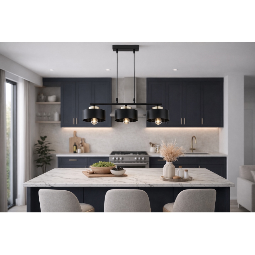 Brilagi - Lampadario a sospensione con cavo SPRING 3xE27/60W/230V nero/oro