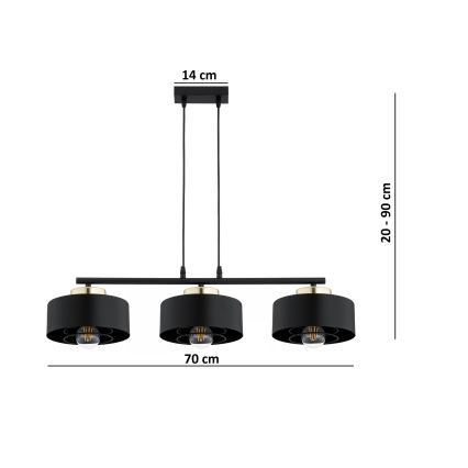 Brilagi - Lampadario a sospensione con cavo SPRING 3xE27/60W/230V nero/oro
