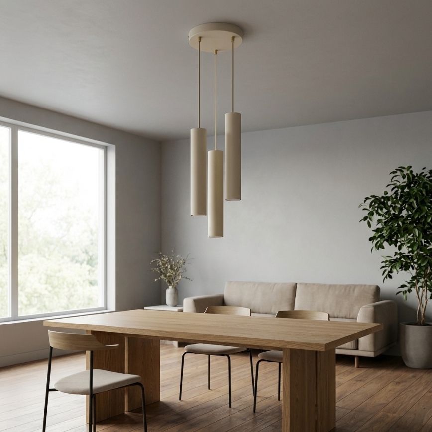 Brilagi - Lampadario a sospensione con cavo TUBE 3xGU10/15W/230V beige/oro