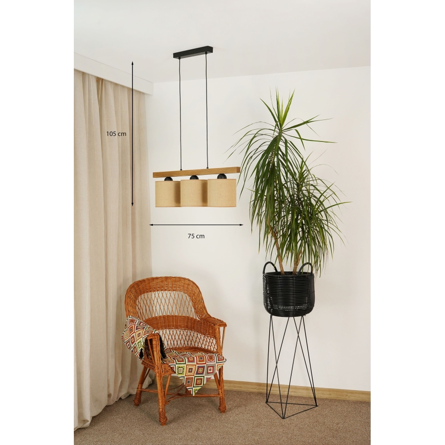 Brilagi - Lampadario a sospensione con filo FOREST 3xE27/15W/230V pino/marrone/nero