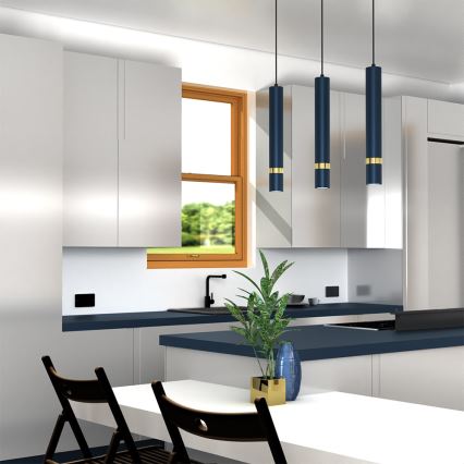 Brilagi - Lampadario a sospensione con filo POKER 3xGU10/25W/230V blu/oro