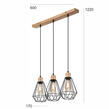 Brilagi - Lampadario a sospensione con filo WOODY BASKET 3xE27/60W/230V quercia