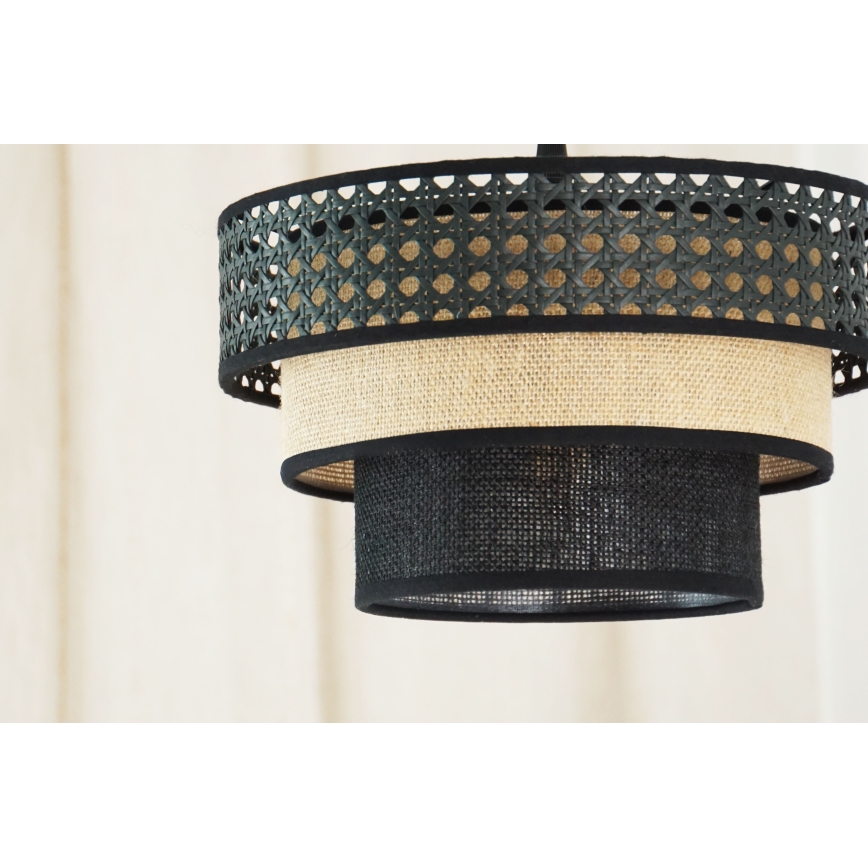 Brilagi - Lampadario a cavo DAKOTA LUNETA 1xE27/15W/230V diam. 25 cm nero/rattan