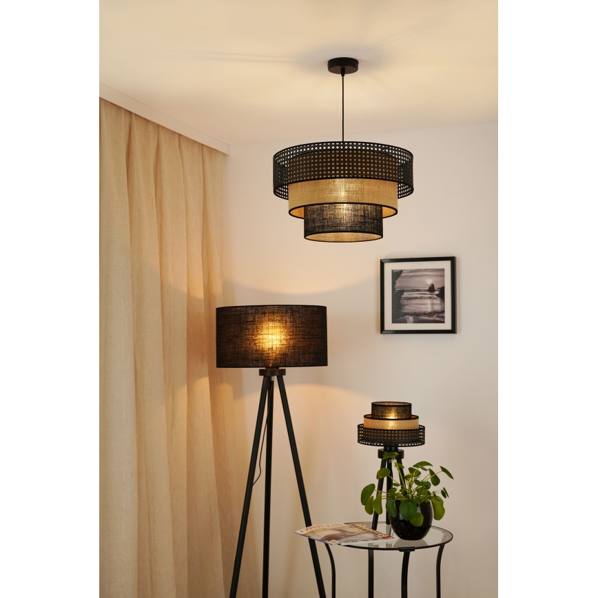 Brilagi - Lampadario a cavo DAKOTA LUNETA 1xE27/15W/230V diam. 45 cm nero/rattan