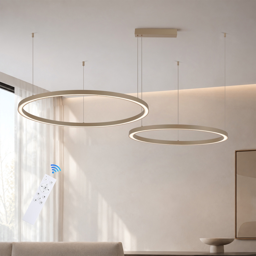 Brilagi - Lampadario LED dimmerabile a sospensione con cavo PORTOFINO LED/98W/230V 3000-6000K beige + telecomando