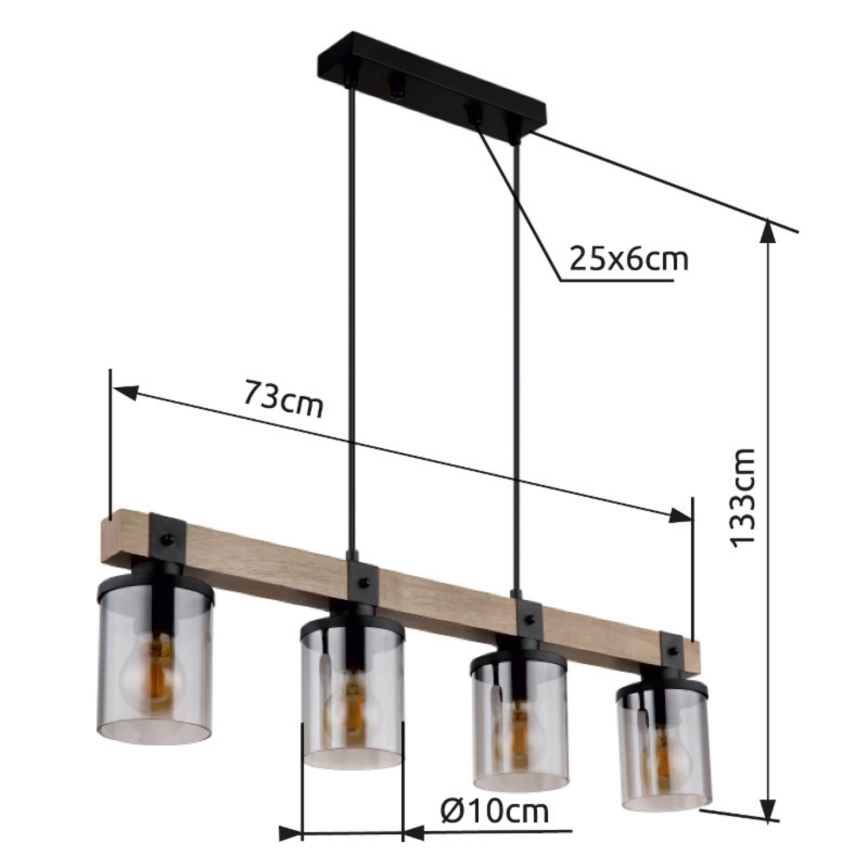 Brilagi - Lampadario a sospensione su cavo VISTA 4xE27/60W/230V rovere