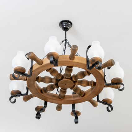 Brilagi - Lampadario a sospensione TIMONA a catena, 8xE14/40W/230V, diam. 70 cm, finitura faggio