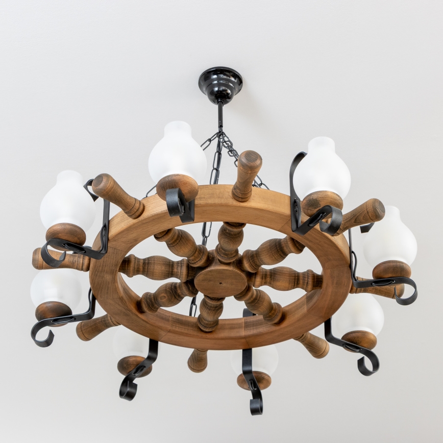 Brilagi - Lampadario a sospensione TIMONA a catena, 8xE14/40W/230V, diam. 70 cm, finitura faggio