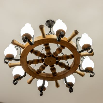 Brilagi - Lampadario a sospensione TIMONA a catena, 8xE14/40W/230V, diam. 70 cm, finitura faggio