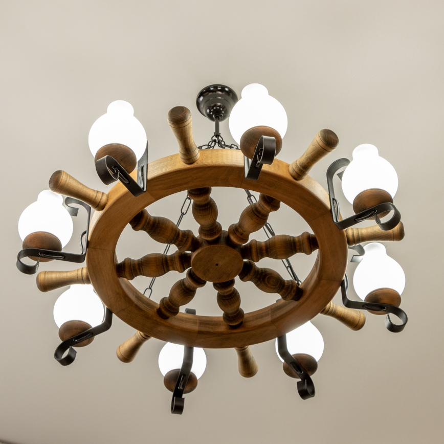 Brilagi - Lampadario a sospensione TIMONA a catena, 8xE14/40W/230V, diam. 70 cm, finitura faggio