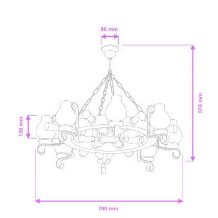 Brilagi - Lampadario a sospensione TIMONA a catena, 8xE14/40W/230V, diam. 70 cm, finitura faggio