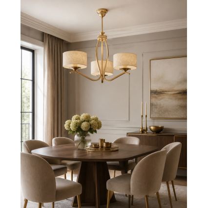 Brilagi - Lampadario a stelo SAPHIRE 3xE27/15W/230V Ø 66 cm crema/oro/patina
