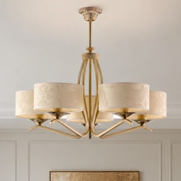 Brilagi - Lampadario a stelo SAPHIRE 5xE27/15W/230V Ø 66 cm crema/oro/patina