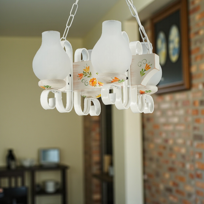 Brilagi - Lampadario con catena QUEEN 4xE14/40W/230V faggio/crema