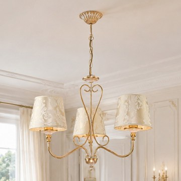 Brilagi - Lampadario con catena SONIA 3xE27/15W/230V Ø 64 cm crema/patina