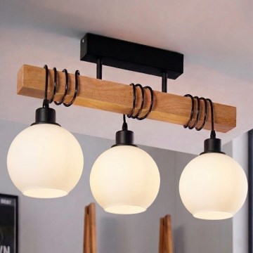 Brilagi - Lampadario da soffitto WOOD GLASS 3xE27/60W/230V pino/nero/bianco