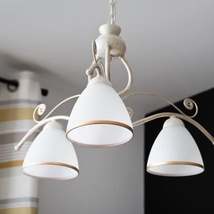 Brilagi - Lampadario LED a catena ANTICO 3xE27/60W/230V 3000K patina bianca
