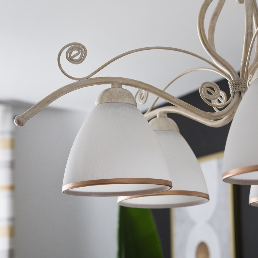 Brilagi - Lampadario LED a catena ANTICO 5xE27/60W/230V 3000K bianco patinato