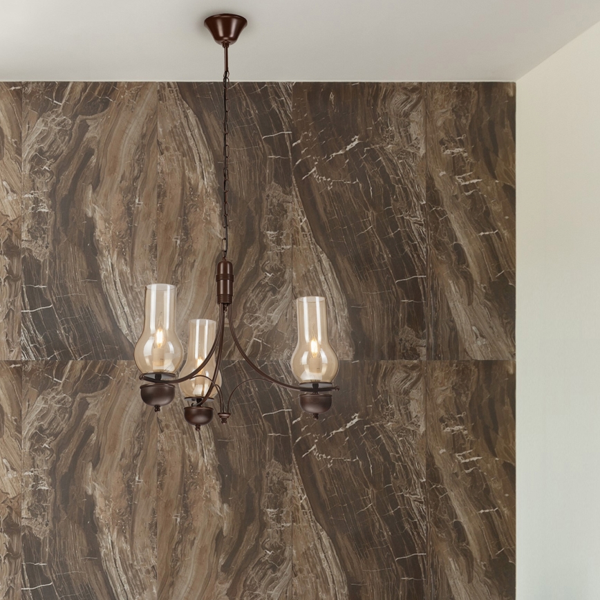 Brilagi - Lampadario LED a catena COTTAGE 3xE14/40W/230V faggio/marrone/beige fumé
