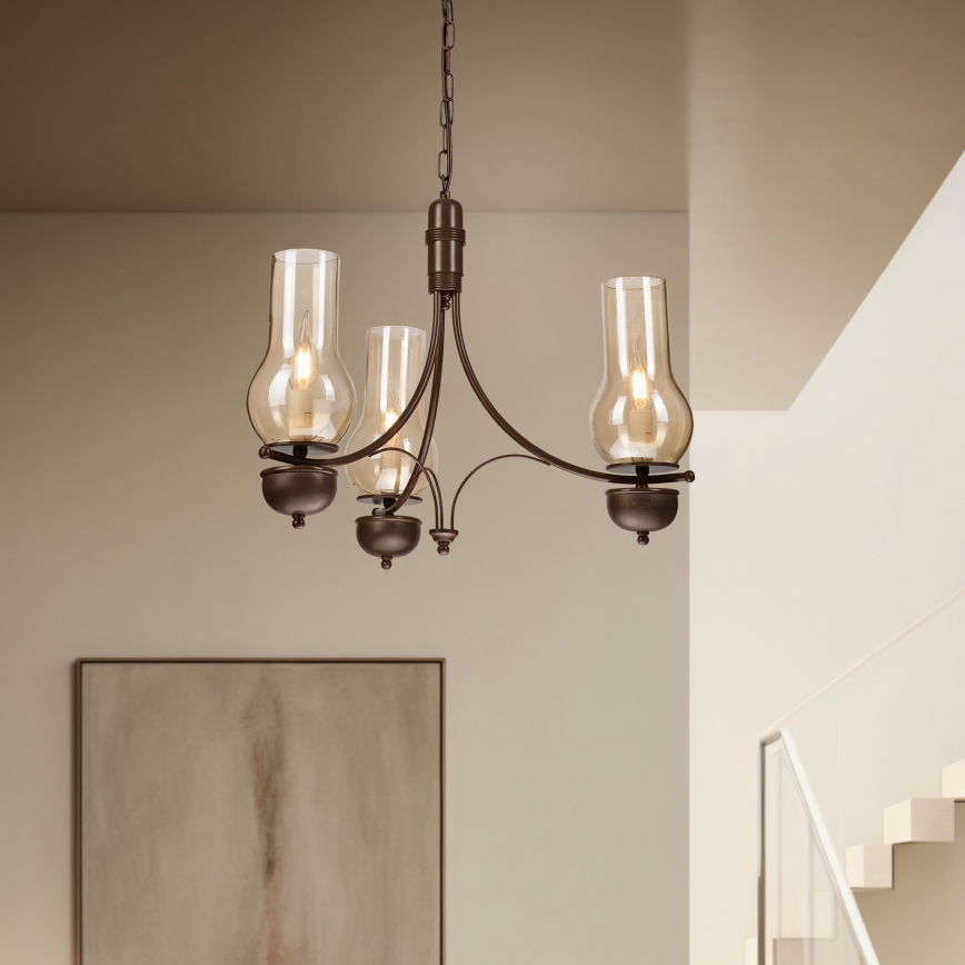 Brilagi - Lampadario LED a catena COTTAGE 3xE14/40W/230V faggio/marrone/beige fumé