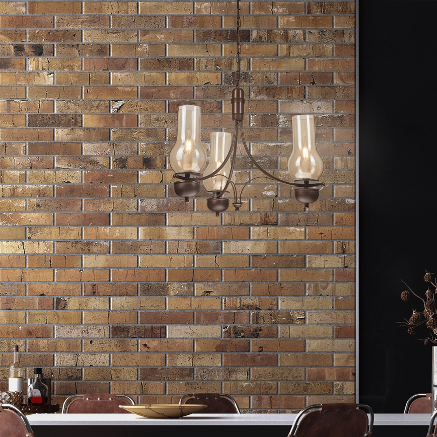 Brilagi - Lampadario LED a catena COTTAGE 3xE14/40W/230V faggio/marrone/beige fumé