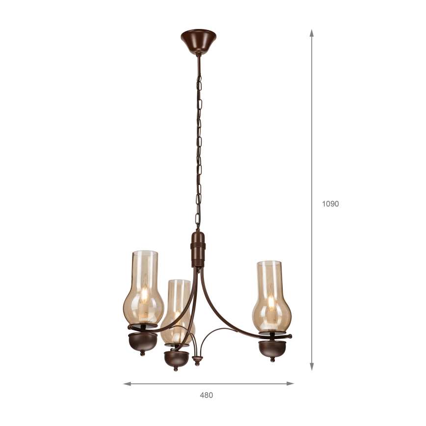 Brilagi - Lampadario LED a catena COTTAGE 3xE14/40W/230V faggio/marrone/beige fumé
